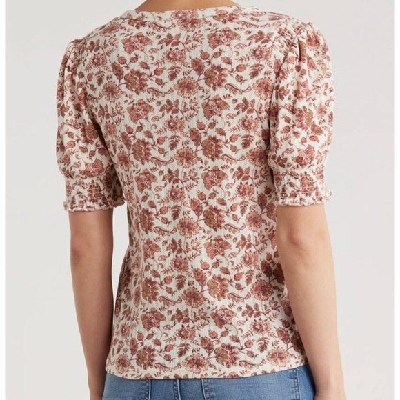 Lucky Brand Pointelle Floral Puff Sleeve Top Women’s M Boho Shirt Cottagecore - Picture 2 of 12